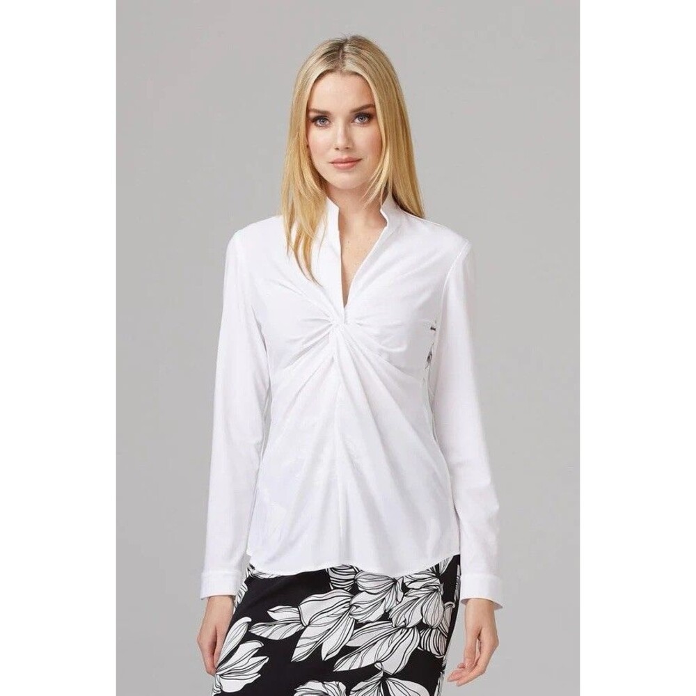 Joseph Ribkoff White Silky Satin Blouse Women’s 12 Twist Front Long Sleeve